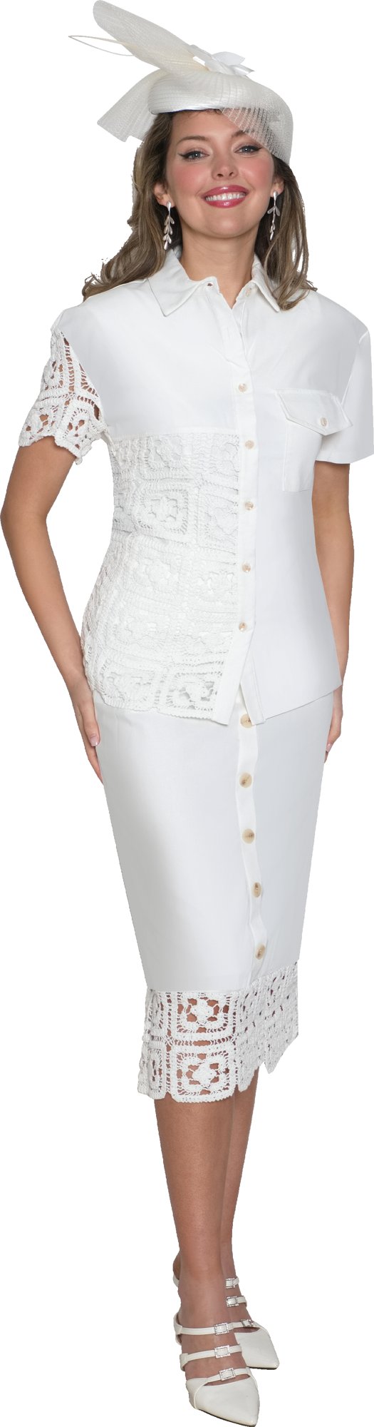 Lily & Taylor 5047 3-Piece Skirt Suit w/ Lace Trim Skirt and Top