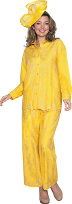 Lily & Taylor 2-Piece Embroidery Pant Suit w/ Cuff Sleeves