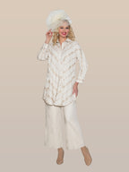 2-Piece Novelty Poly Pant Suit w/ Embroidery Top