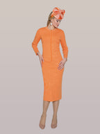 2-Piece Fine Knit Skirt Suit w/ Zipper Front Closure w/ Scatterd Rhinestone