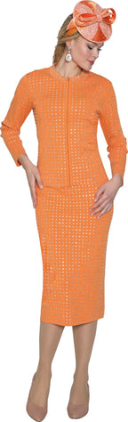 Lily & Taylor 2-Piece Fine Knit Skirt Suit w/ Zipper Front Closure w/ Scatterd Rhinestone