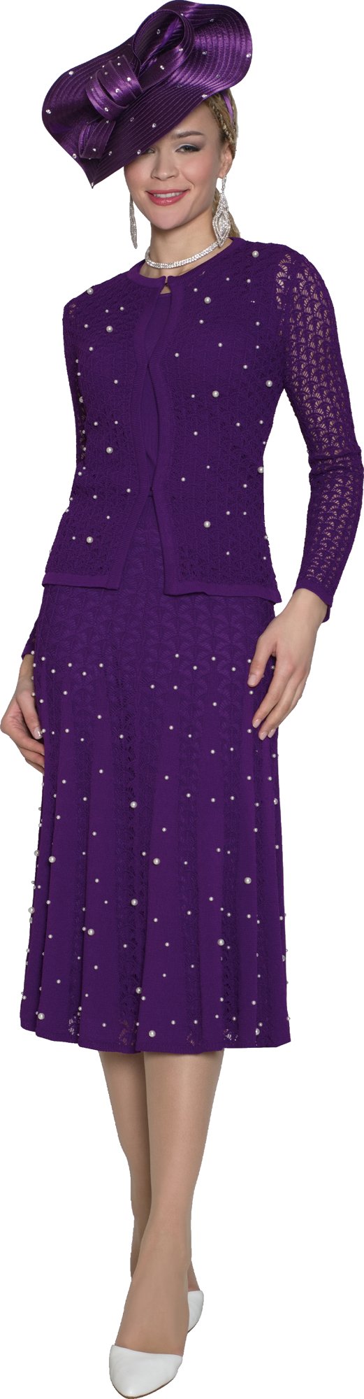 Lily & Taylor 916 3-Piece Fine Crochet Knit Skirt Suit w/ Scattered Rhinestones