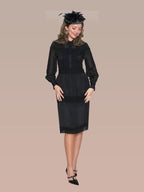 Lace Chiffon Dress w/ Chiffon Lace Cuff Sleeves