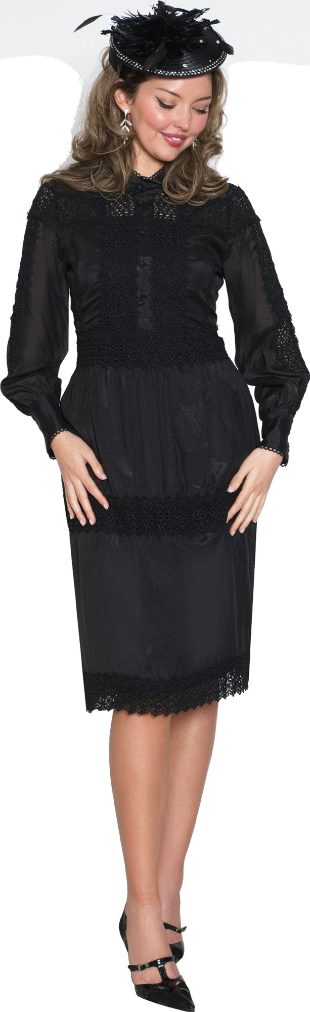 Lily & Taylor 5037 Lace Chiffon Dress w/ Chiffon Lace Cuff Sleeves