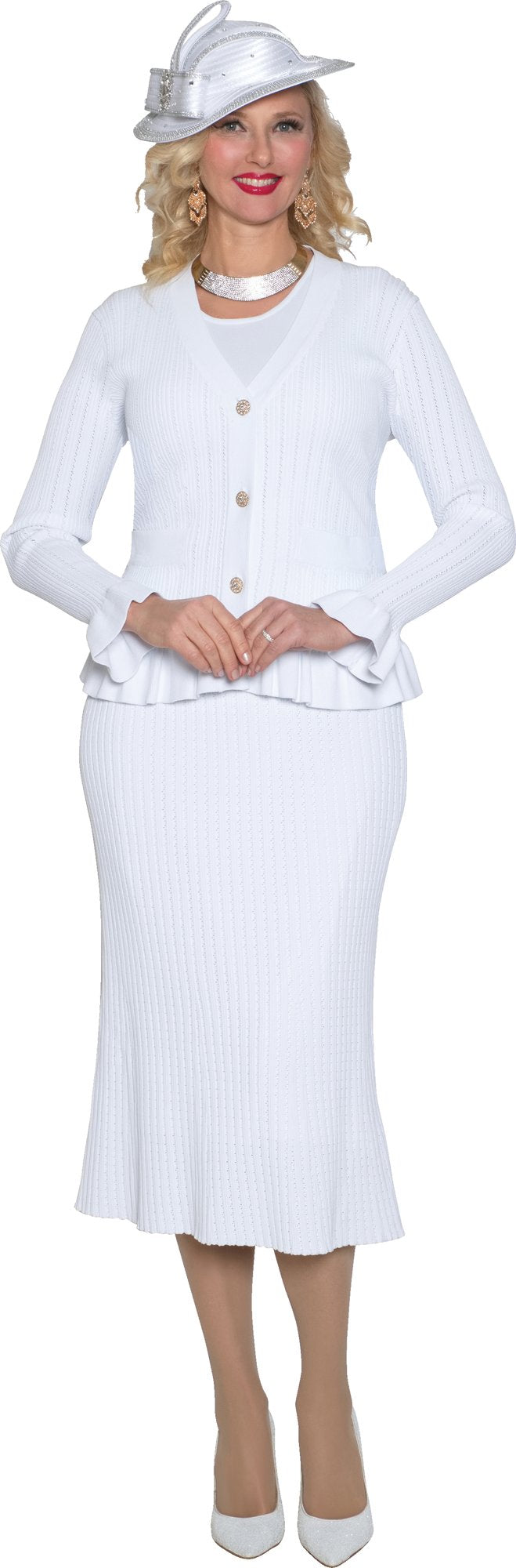Lily & Taylor 864 3-Piece Fine Knit Skirt Suit w/ Flattering Sleeves and Skirt