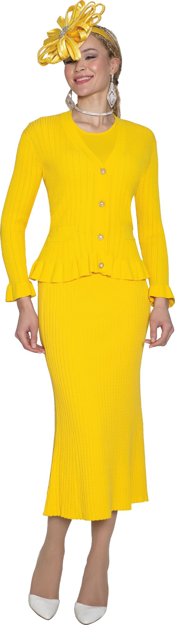 Lily & Taylor 864 3-Piece Fine Knit Skirt Suit w/ Flattering Sleeves and Skirt