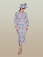 3-Piece Mesh Lace Skirt Suit Adorn w/ Allover Rosettes w/ Rhinestones