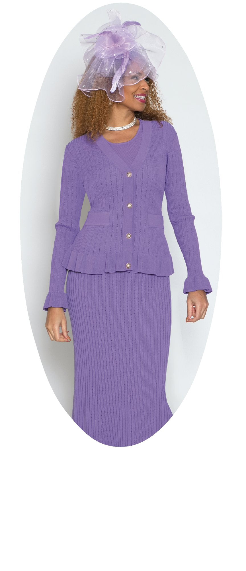 Lily & Taylor 864 3-Piece Fine Knit Skirt Suit w/ Flattering Sleeves and Skirt