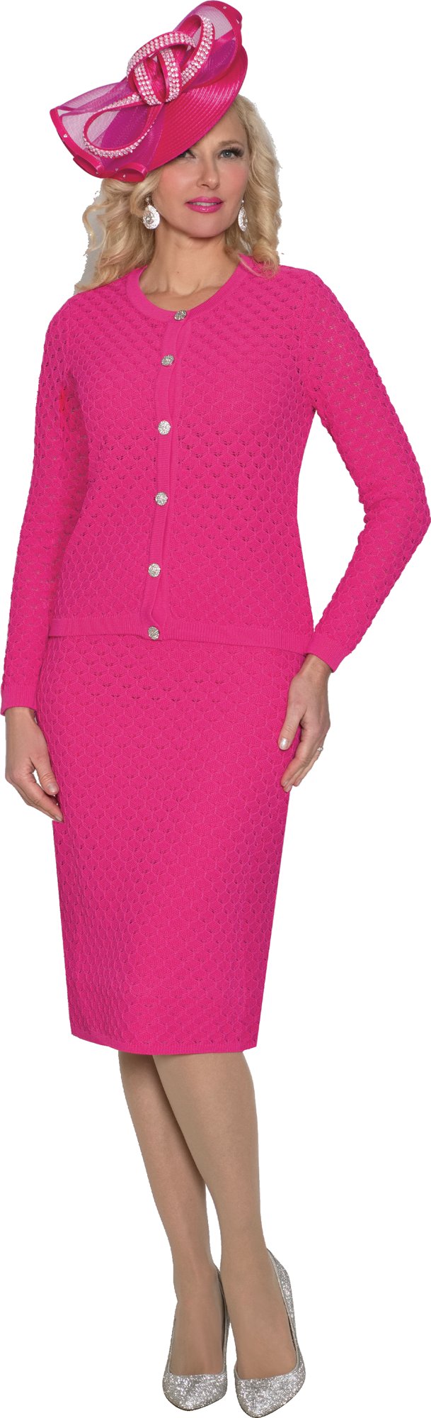 Lily & Taylor 842 3-Piece Fine Crochet Skirt Suit w/ Rhinestone Buttons