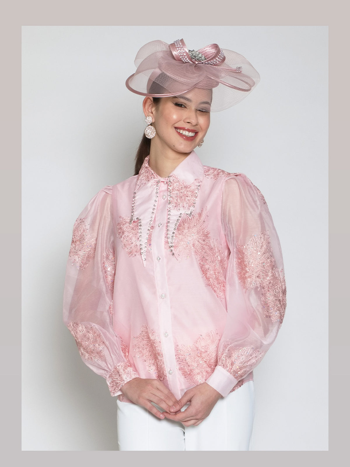 2pcpoly/organza Beaded Blouse