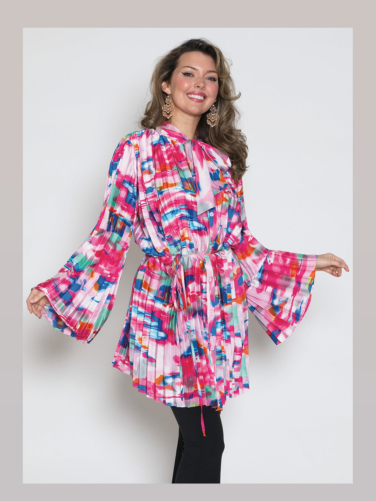 Fine Poly Silky Feel Blouse w/ Removeable Belt