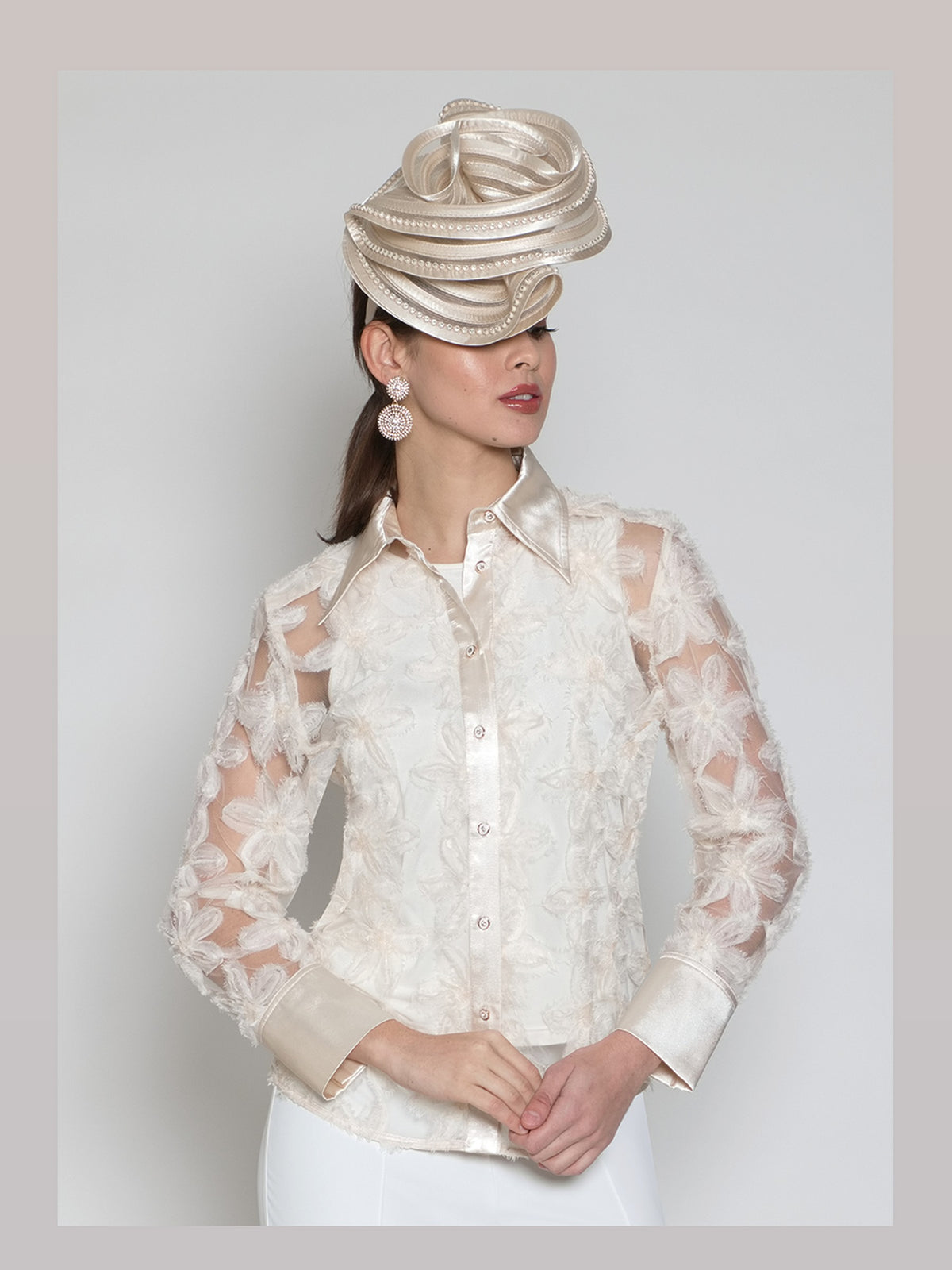 2 -Piece Poly/organza Beaded Blouse