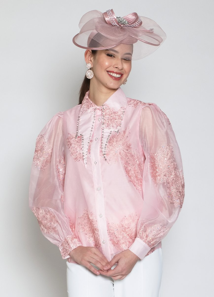 Lily & Taylor S123 2pcpoly/organza Beaded Blouse