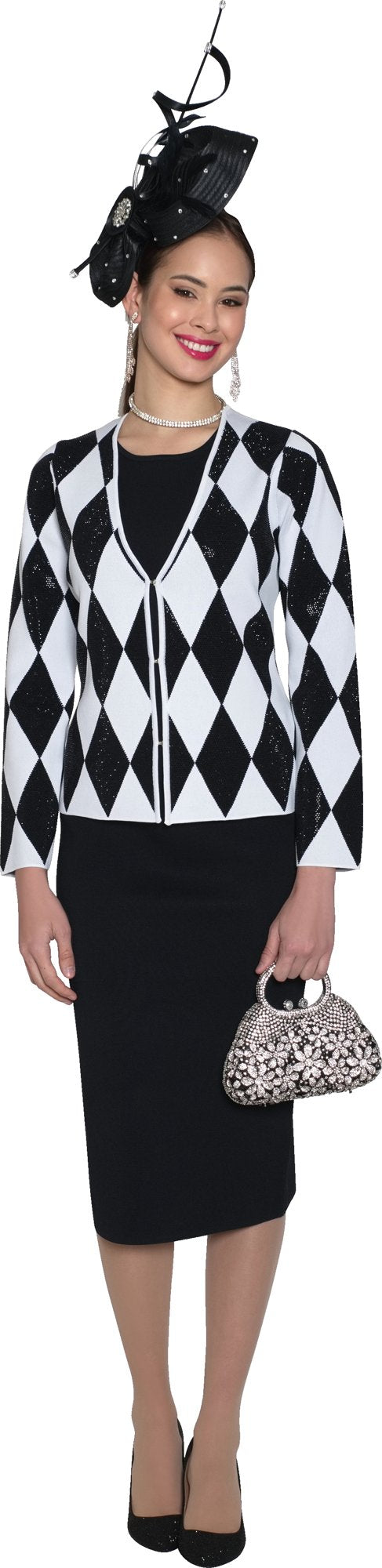 Lily & Taylor 865 3-Piece Fine Knit Skirt Suit w/ Rhinestone Jacket