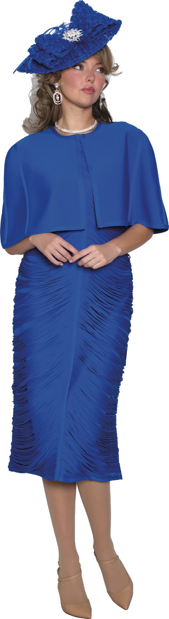 Lily & Taylor 915 Couture Collection Figure Flattering Knit Dress w/ Cover Shoulder Cape