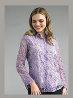 2-Piece Organza Embroidery Blouse w/ Rhinestone Trimming