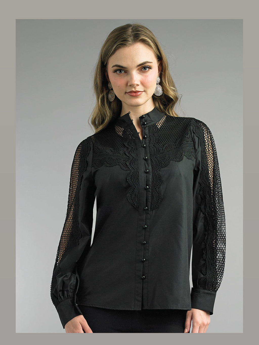 2-Piece Cotton Blend Blouse w/ Lace Trimming