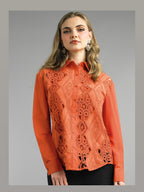 2-Piece Cotton Blend Blouse w/ Lace Embroidery Trimming