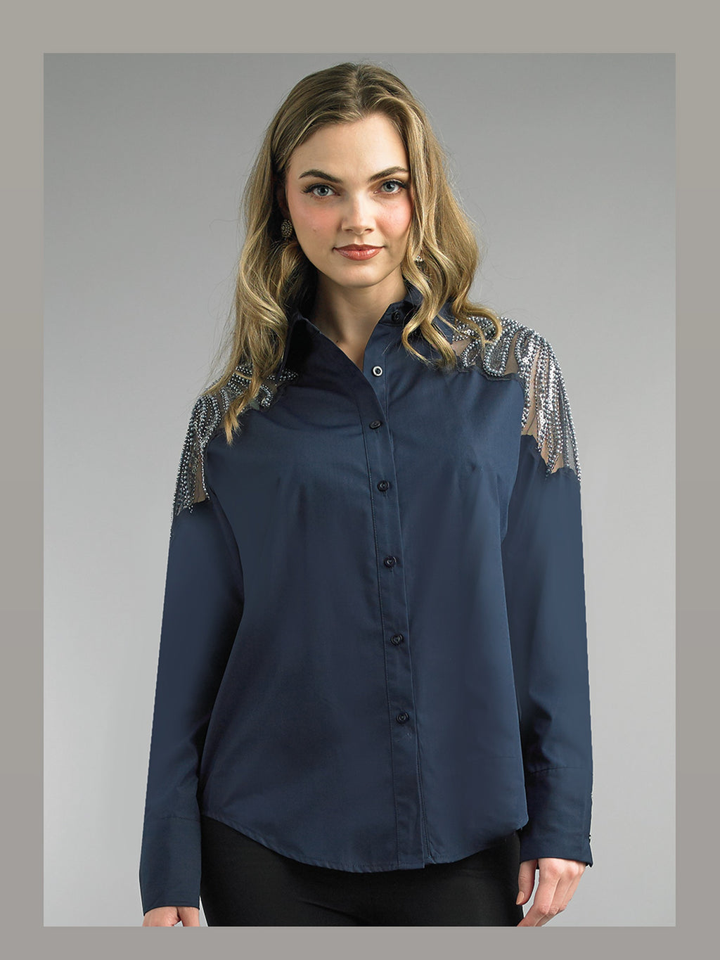 2-Piece Cotton Blend Blouse w/ Shoulder Sequin Trimming