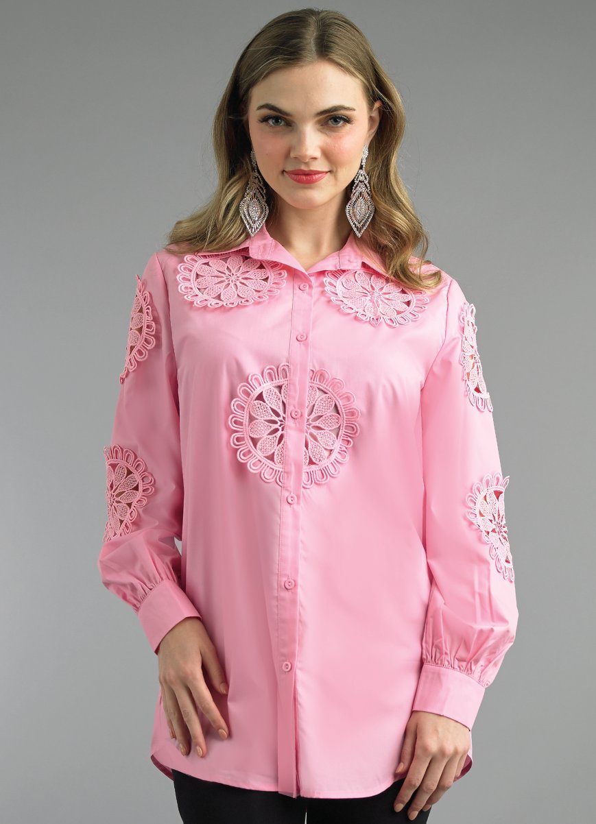 Lily & Taylor S101 2-Piece Cotton Blend Blouse w/ Lace Trimming