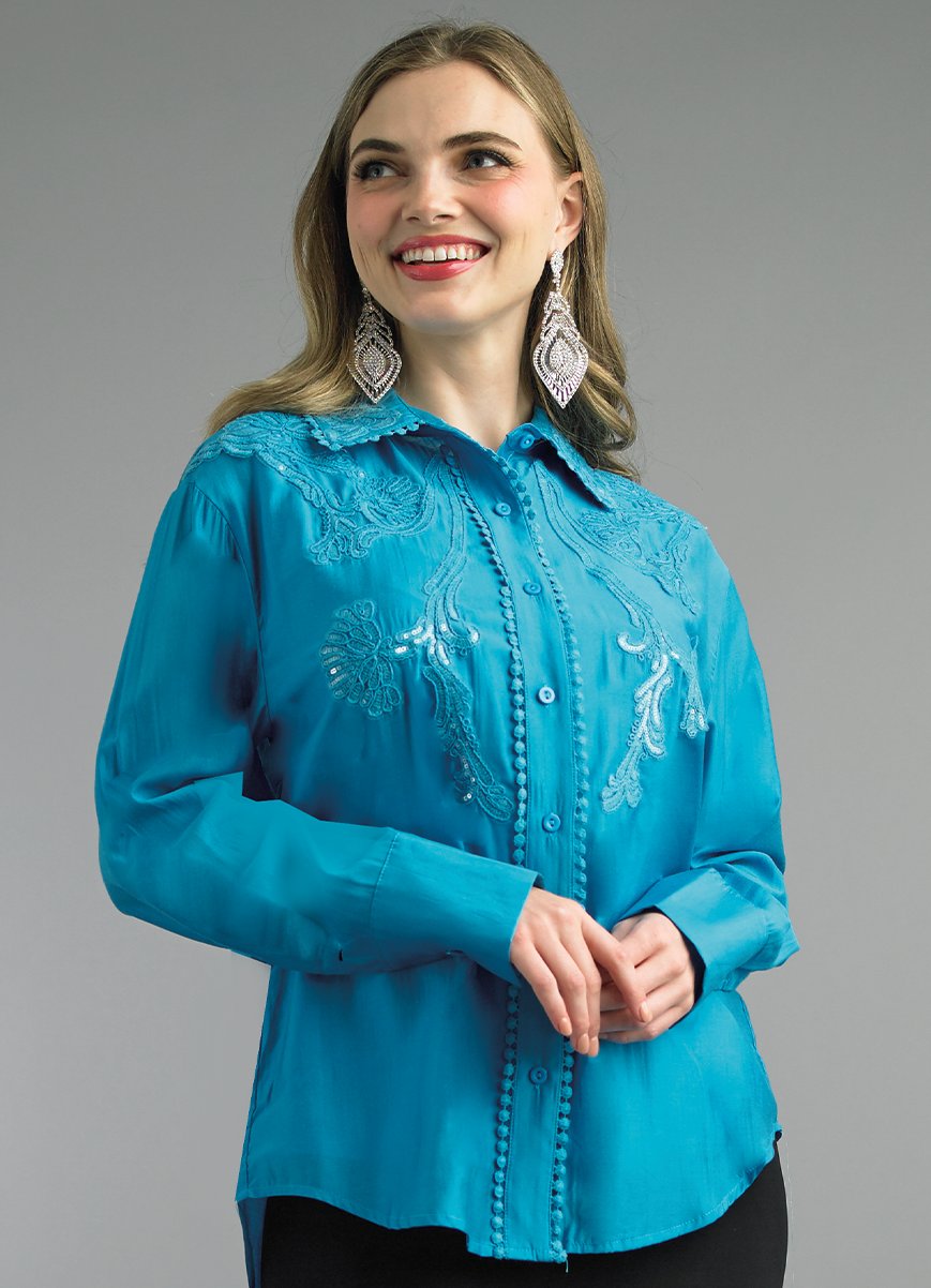 Lily & Taylor S103 2-Piece Cotton Blend Blouse and Lace Trimming