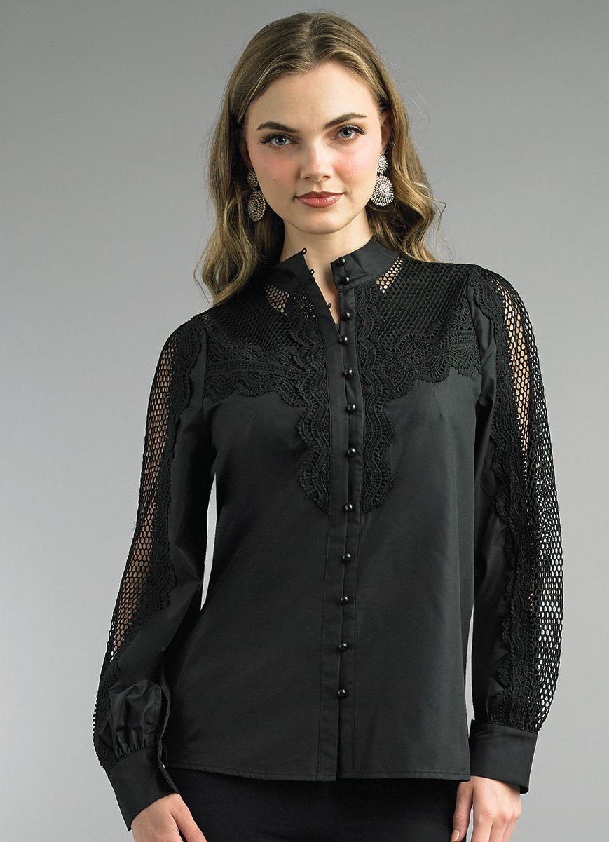 Lily & Taylor S104 2-Piece Cotton Blend Blouse w/ Lace Trimming