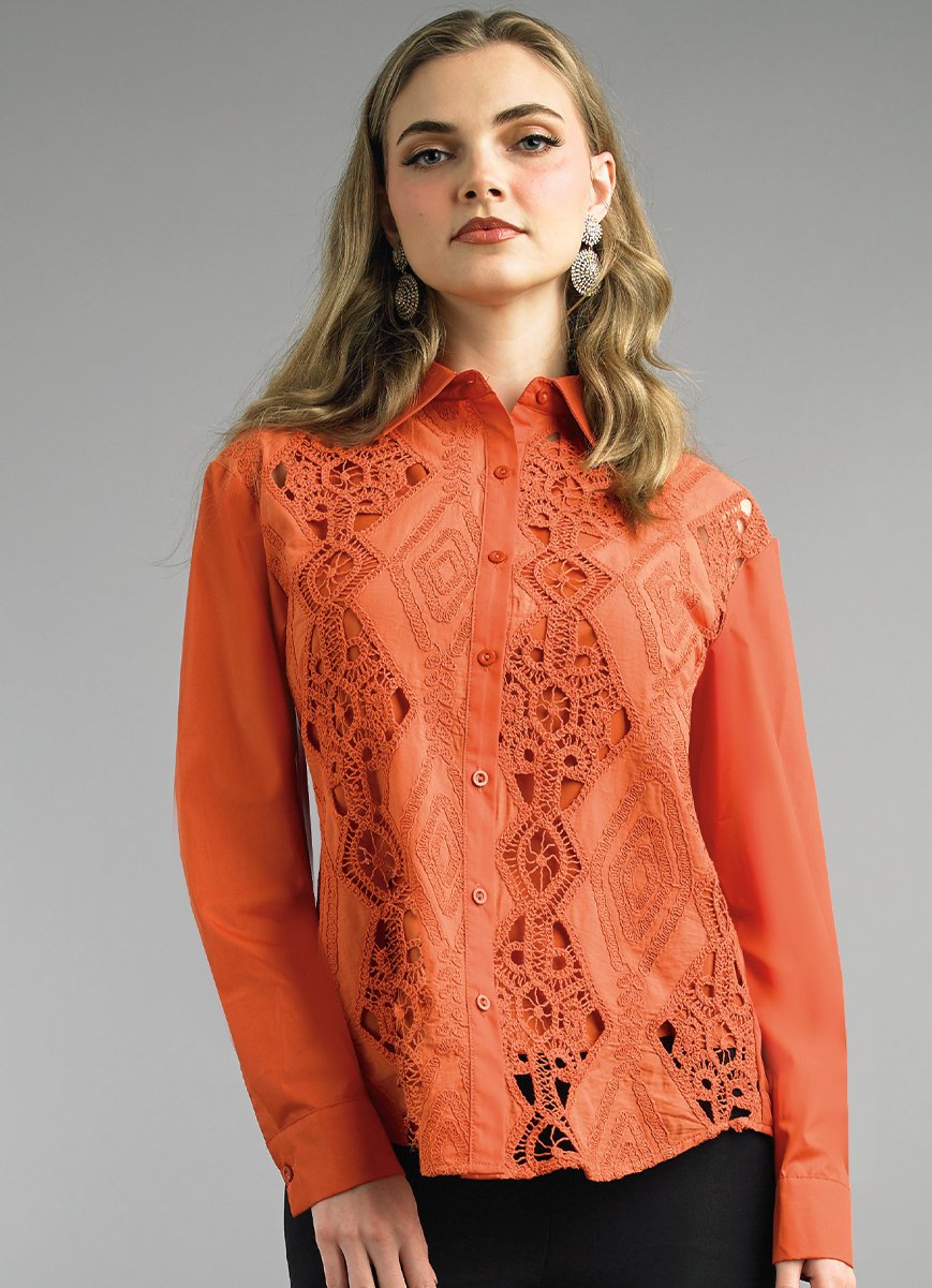 Lily & Taylor S105 2-Piece Cotton Blend Blouse w/ Lace Embroidery Trimming