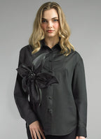 Lily & Taylor Cotton Blend Blouse w/ 3d Front Flower Design
