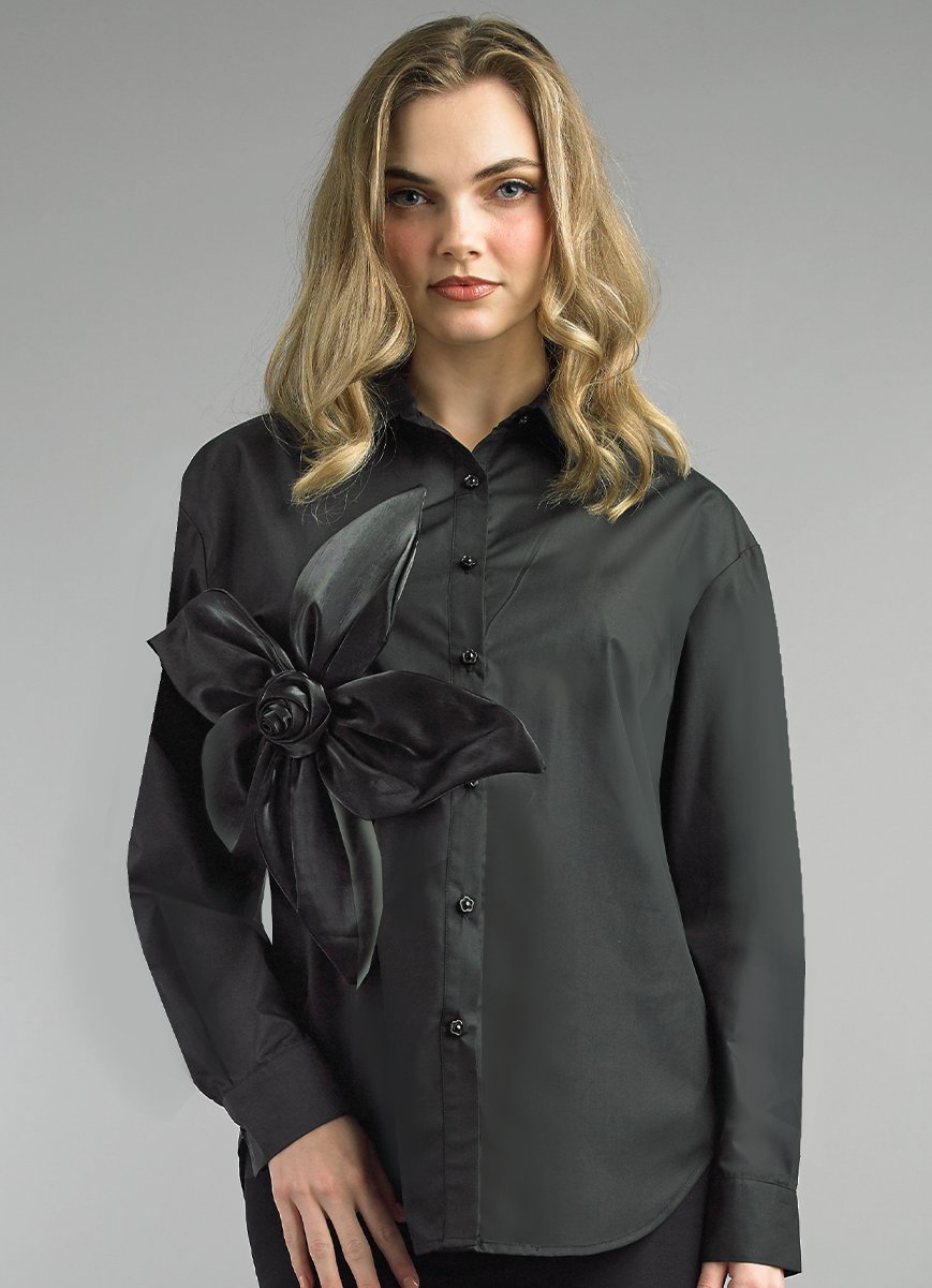Lily & Taylor S108 Cotton Blend Blouse w/ 3d Front Flower Design