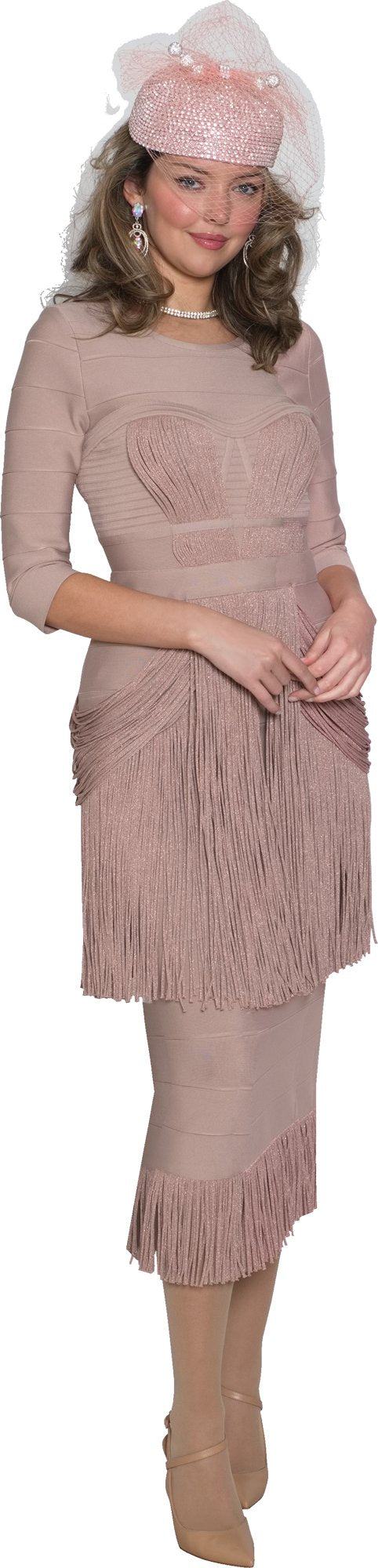 Lily & Taylor 910 Couture Collection Figure Flattering Dress w/ Full Tassel Bottom