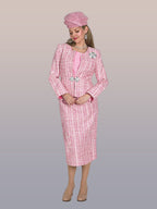 3-Piece Fine Tweed Skirt Suit w/ Rhinestone Closure & Brooch