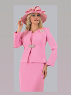 3-Piece French Crepe Skirt Suit w/ Rhinestone Closure & Brooch