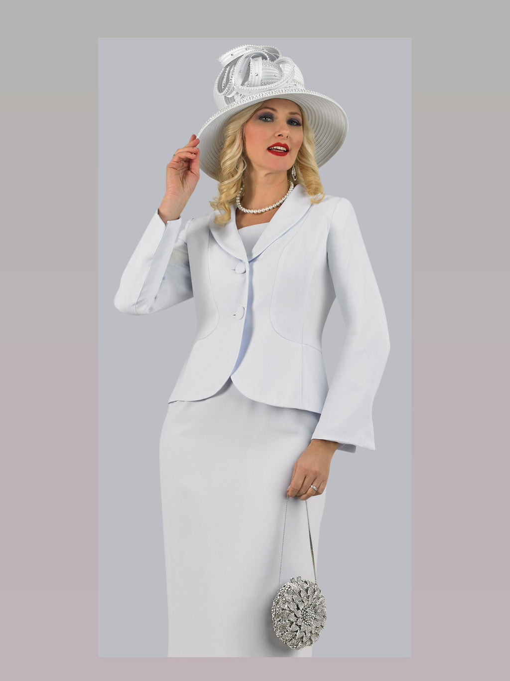 2-Piece French Crepe Skirt Suit w/ Cover Buttons
