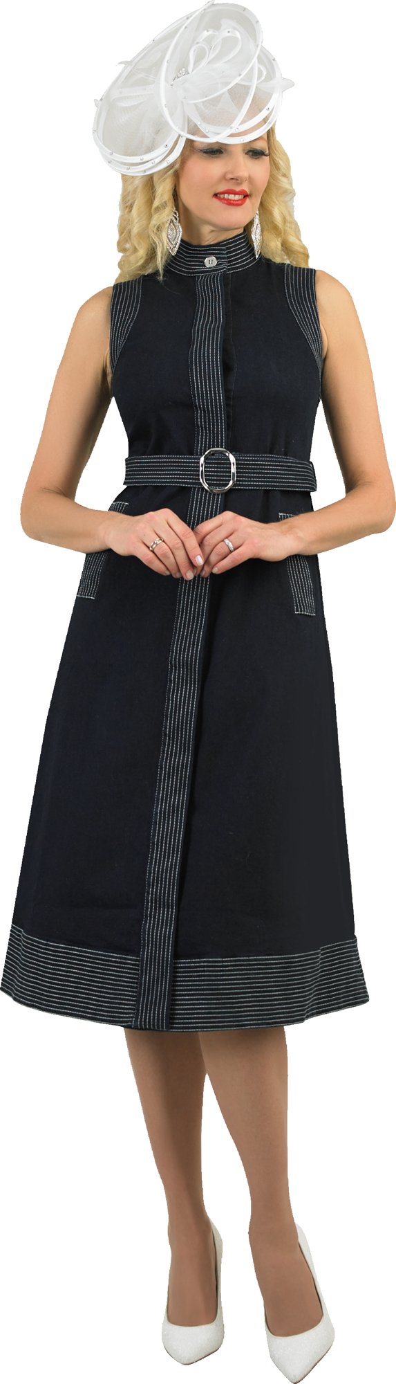Lily & Taylor 5027 Stretch Denim Dress w/ Contrast Stitch Trim and Removeable Belt