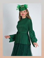 2-Piece Fine Pleated Blouse w/ Elegant Maxi Thulle Skirt w/ Rhinestone