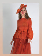 2-Piece Fine Pleated Blouse w/ Elegant Maxi Thulle Skirt w/ Rhinestone