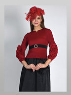2-Piece Pleated Top with Chiffon Skirt Suit