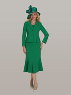 2-Piece French Crepe Flare Skirt Suit w/ Rhinestone Buttons