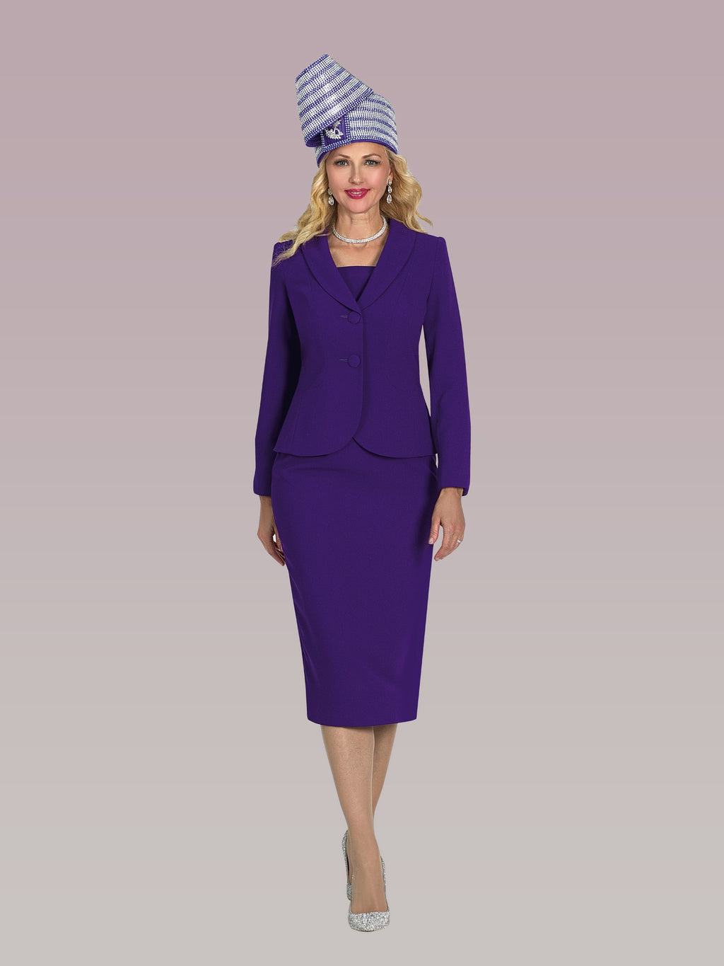 2-Piece French Crepe Skirt Suit w/ Cover Buttons