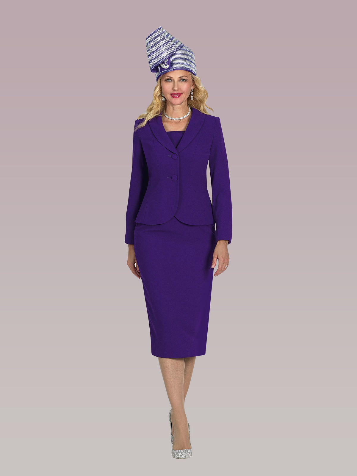 2-Piece French Crepe Skirt Suit w/ Cover Buttons