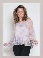 Fine Chiffon Blouse w/ Ruffle Trim