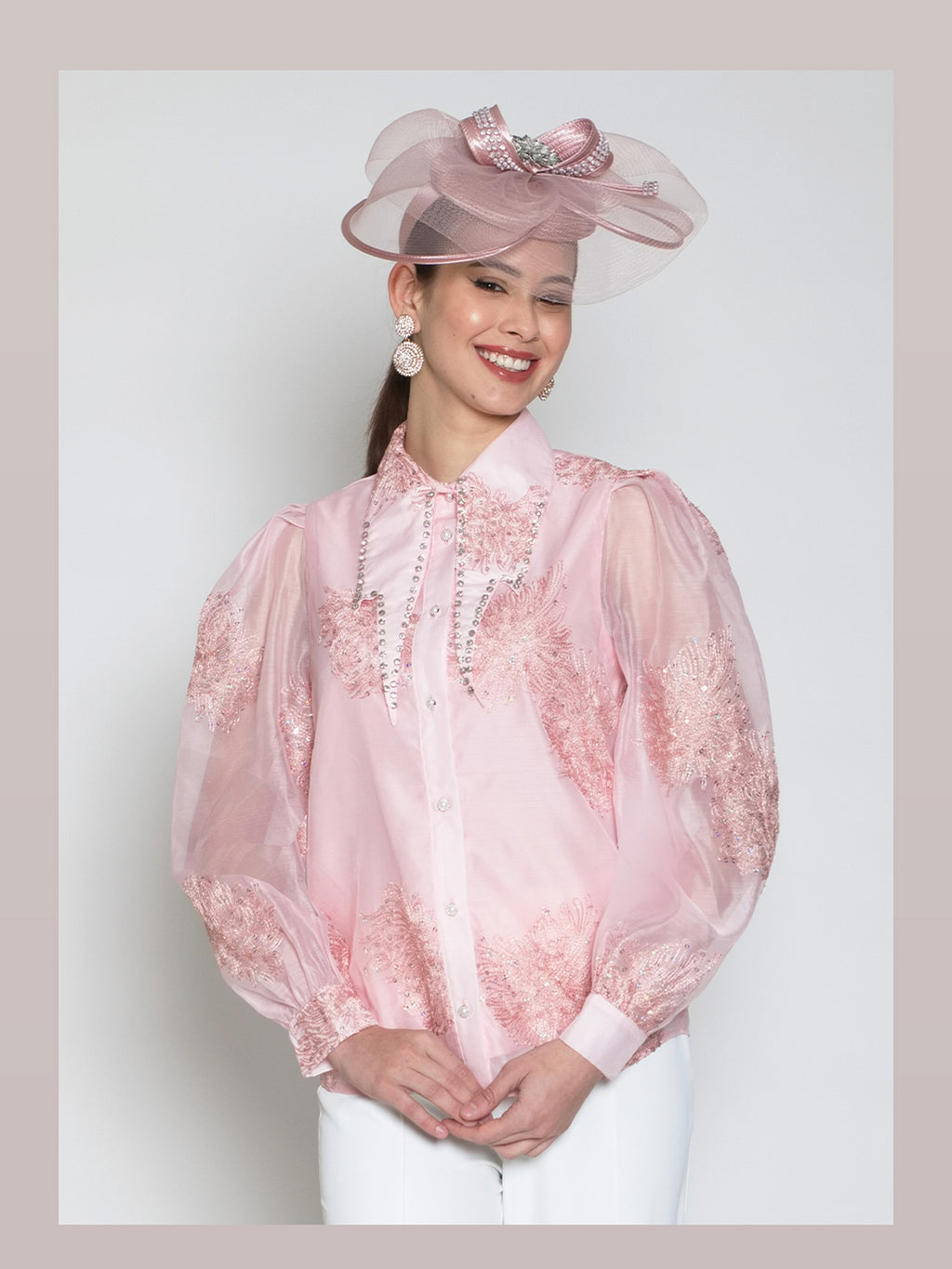 2pcpoly/organza Beaded Blouse