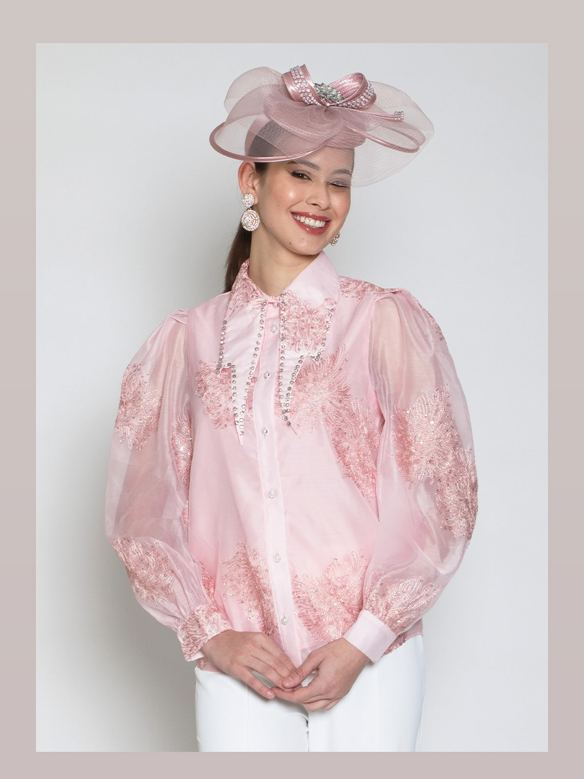 2pcpoly/organza Beaded Blouse