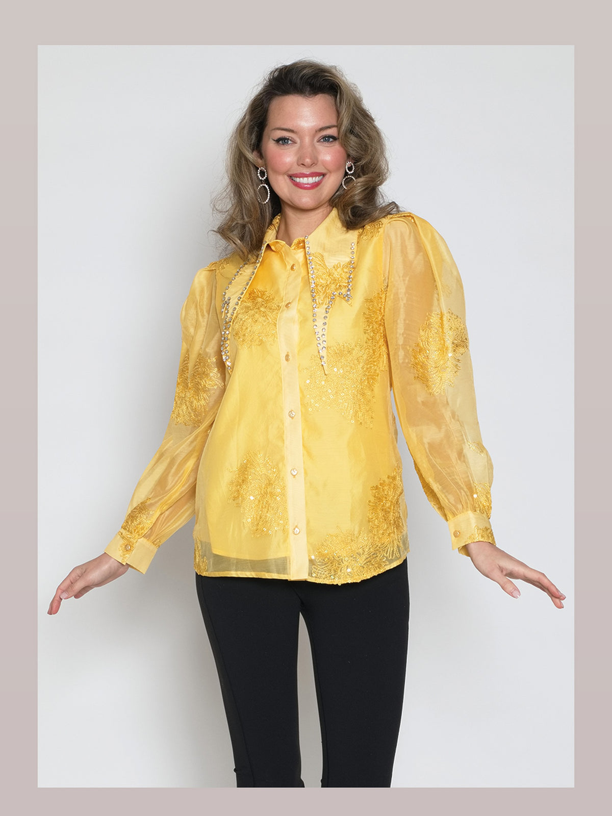 2pcpoly/organza Beaded Blouse