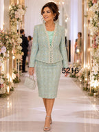 Lifestyle photograph of Lily and Taylor 3-Piece Fine Couture Tweed Skirt Suit w/ Clustered Trimmed P.