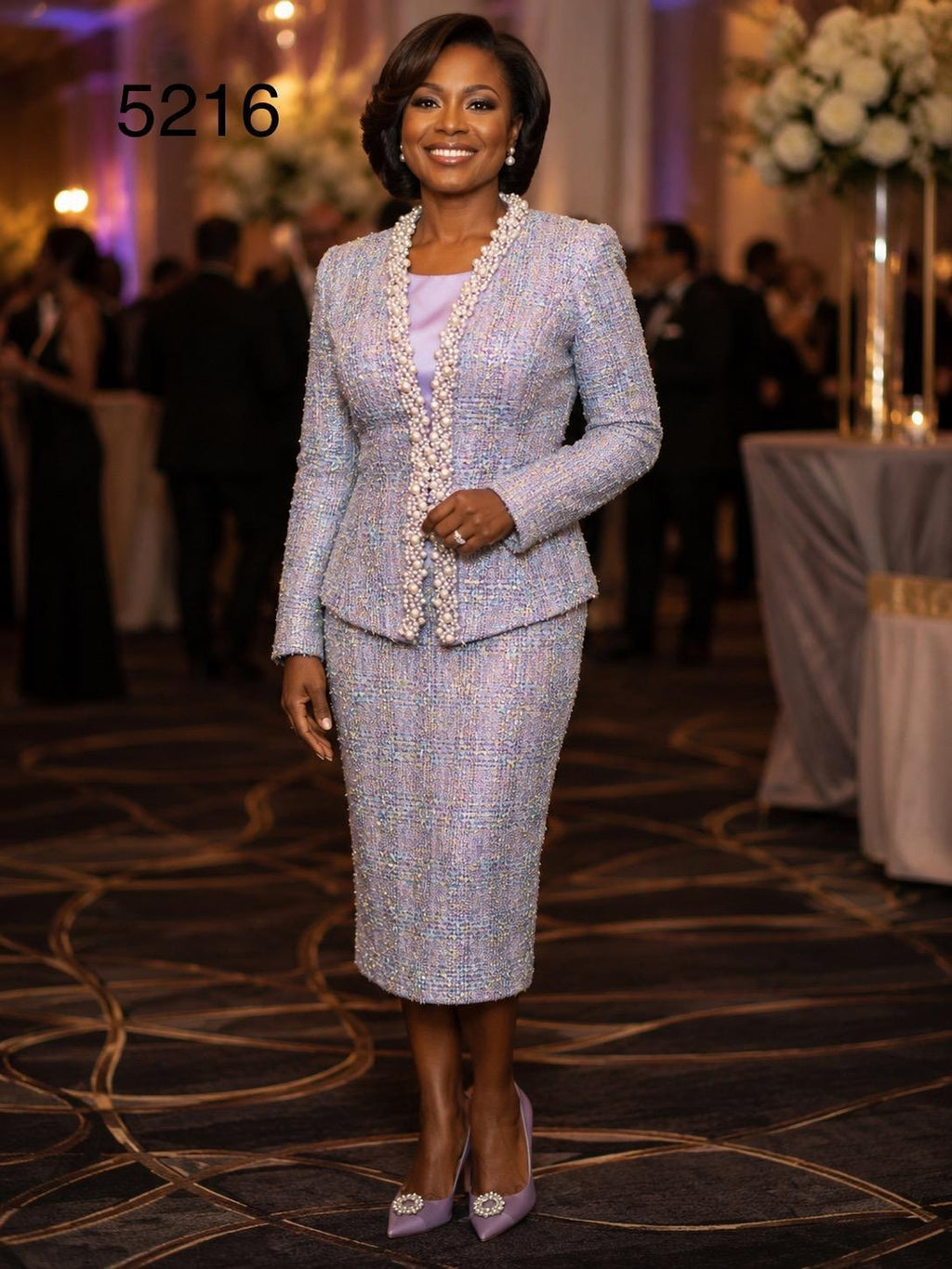 Lifestyle photograph of Lily and Taylor 3-Piece Fine Couture Tweed Skirt Suit w/ Clustered Trimmed P.