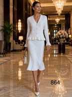 Lifestyle photograph of Lily and Taylor 3-Piece Fine Knit Skirt Suit w/ Flattering Sleeves and Skirt.